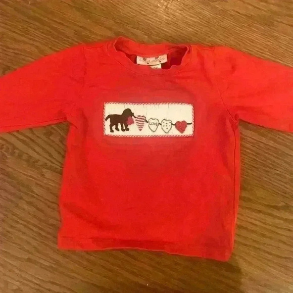 Smock Monkey Valentine's Dog Hearts red tee shirt 9 months smocked - Picture 5 of 8